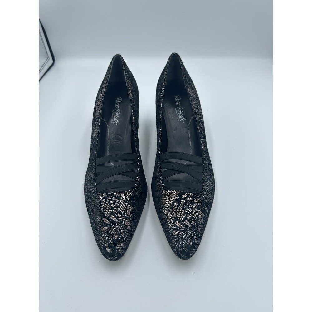 Elegant Wedding Shoes pumps heels RosePetals by WalkingCradles black  &gold 9.5